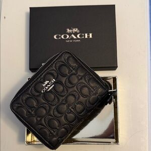 Coach Black Embossed Small Zip Around Wallet